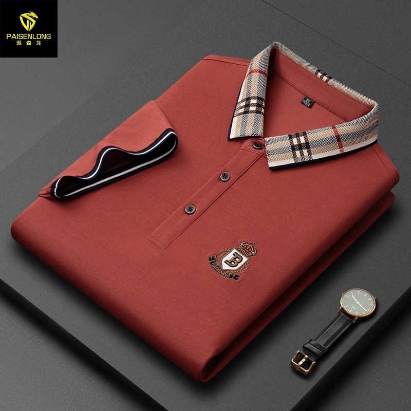 伦巴宝利娇纯色男装男士休闲运动透气中老年爸爸短袖T恤polo衫夏t