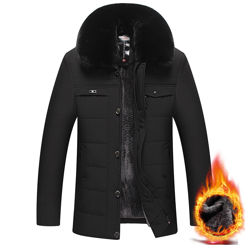 中年男士冬季棉服爸爸装加绒加厚羽绒棉外套中老年人冬装爷爷