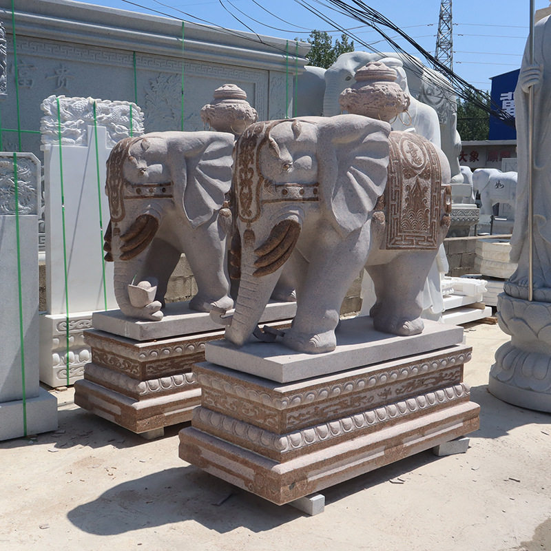 石雕大象一对花岗岩大型六牙石象庭院寺院商场景区大门口雕塑摆件