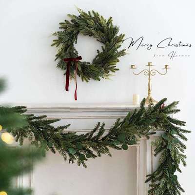 圣诞节装饰全pe花环藤条装饰圣诞桌面氛围摆件布置圣诞节藤条