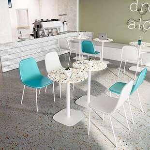 北欧甜品店餐桌椅网红休闲洽谈区奶茶店冷饮店水磨石铁艺餐椅组合