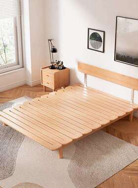 实木床现代简约榉木单人床日式小户型省空间主卧床双人床床架组合