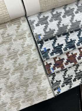 千鸟格蓝色红色米色黑白千鸟格面料雪尼尔千鸟格布沙发布面料