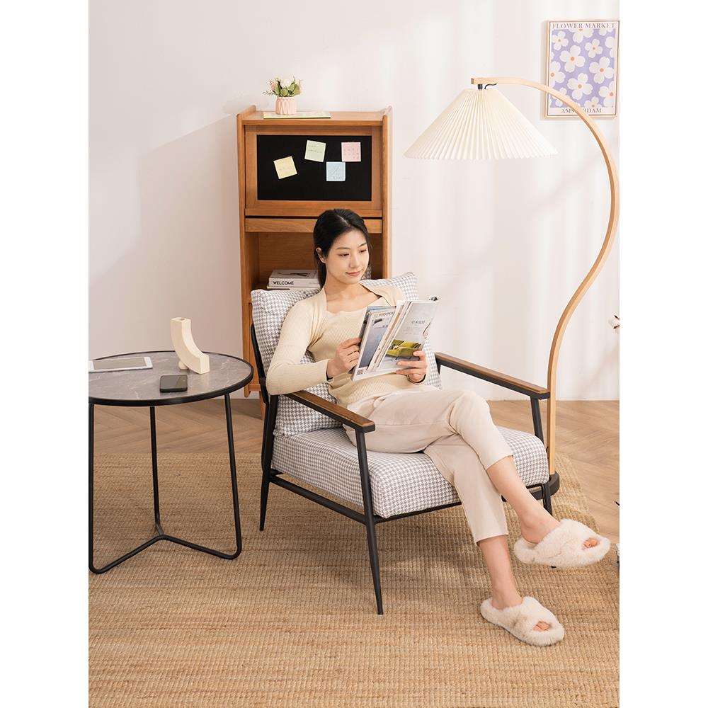 my单人沙发休闲椅铁艺简约现代客厅阳台科技布懒人布艺意式极简椅