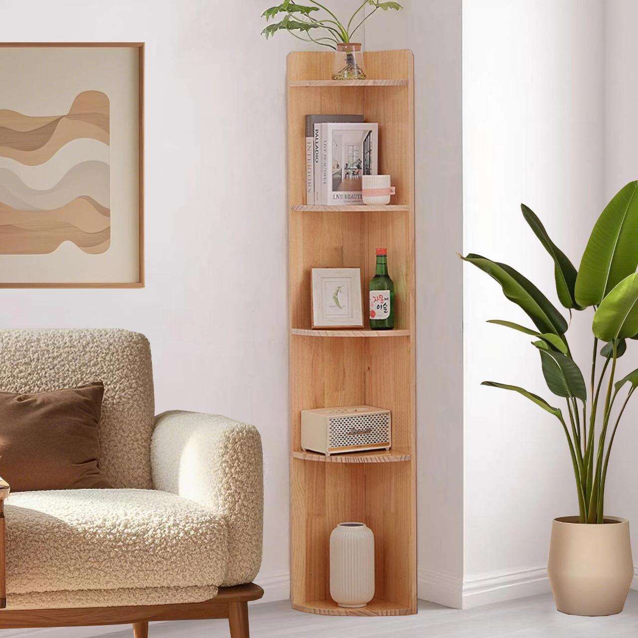 拐角落地三角边柜客厅卧室实木置物架多层墙角扇形转角书架书柜