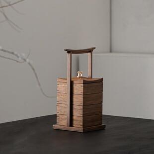 黑胡桃木实木手提盒便捷茶盒食盒中式复古多层桌面干果点心收纳盒