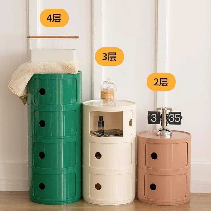 床头柜奶油风沙发侧边柜家用客厅卧室现代简约创意圆型PVC收纳柜