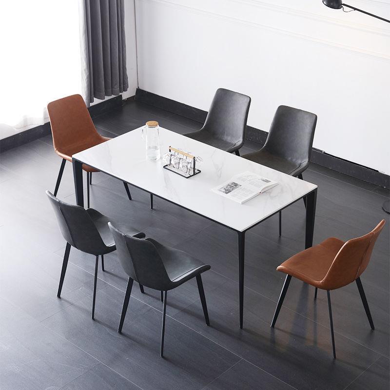 意式极简岩板餐桌别墅样板间长方形航空铝家用饭桌子多功能岩板桌