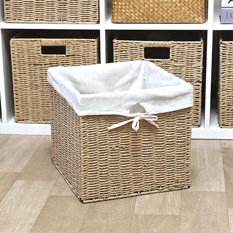 草编正方收纳筐收纳篮置物箱格子藤编收纳箱折叠收纳框方形陈之红