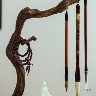 根雕毛笔挂式根艺笔架原木天然文化用品书桌收纳笔挂书房书房摆件