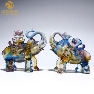 琉璃大象摆件家居客厅装饰品办公室饭店服装店吧台摆放工艺品一对