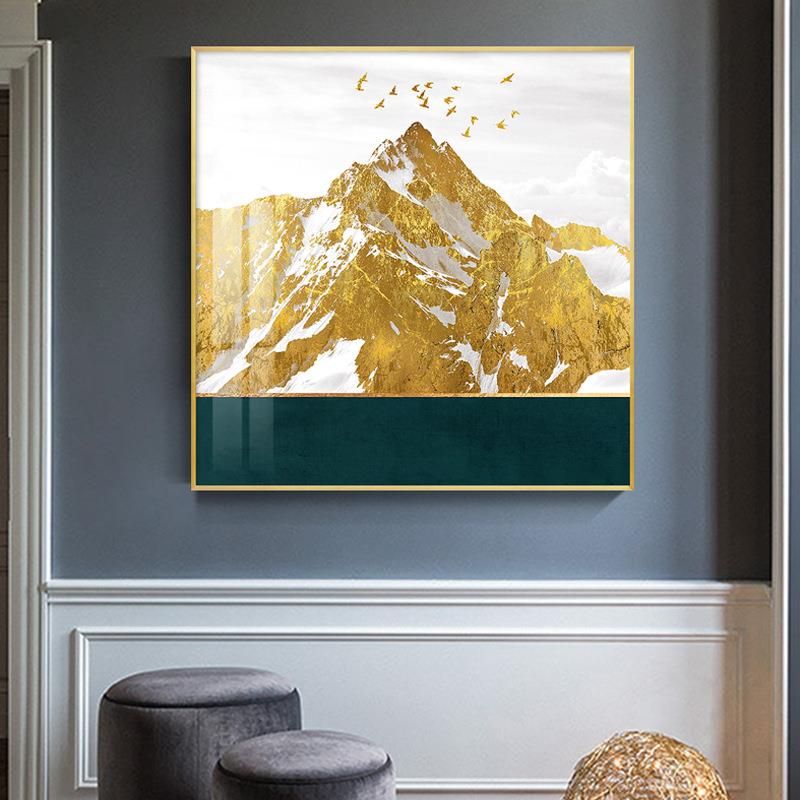 入室玄关装饰画正对大门轻奢金山挂画正方形书房画客厅新中式壁画