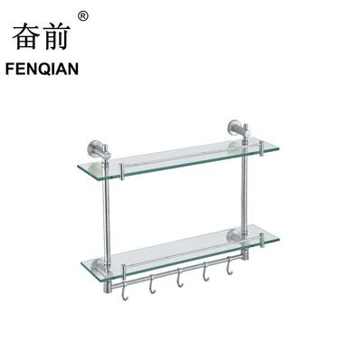 钢化玻璃浴室置物架304不锈钢卫生间带钩多用双层托架A1023热销