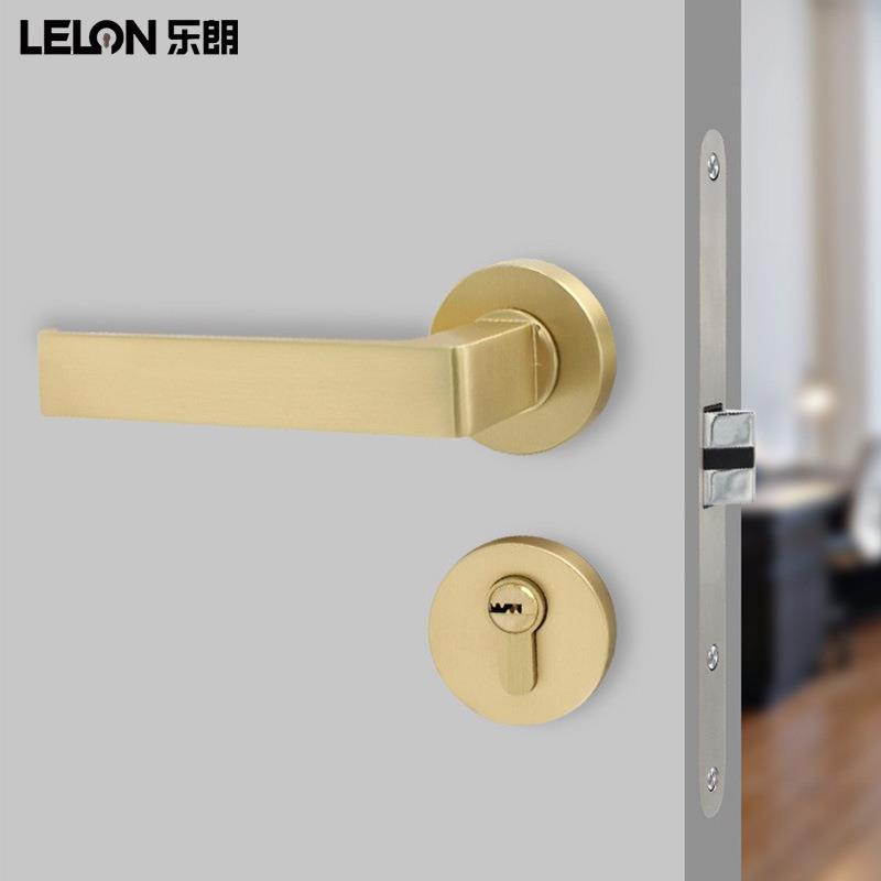 室内门轻奢静音分体门锁拉丝金色锌合金实心执手锁卧室实木门锁