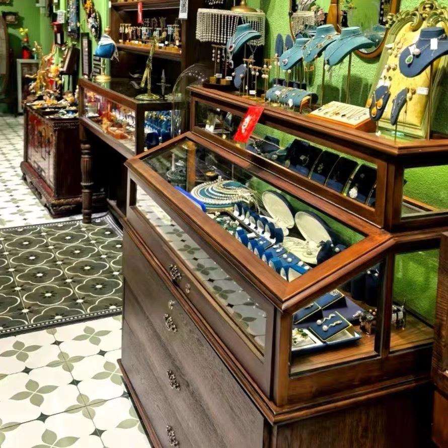 复古珠宝展示柜中古风首饰陈列柜玻璃橱窗陈列架古玩玉器翡翠展柜