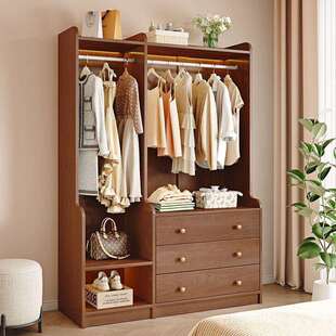轻奢松木实木斗柜一体置物架挂衣架落地立式家用卧室衣服收纳储物