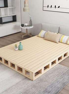 实木硬板双人床排骨架落地铺床日式矮床贴地台榻榻米床架无床头