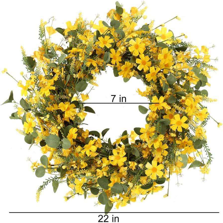 装饰花环黄色雏菊花环45cm春季和夏季花环用于户外或家庭装饰装饰