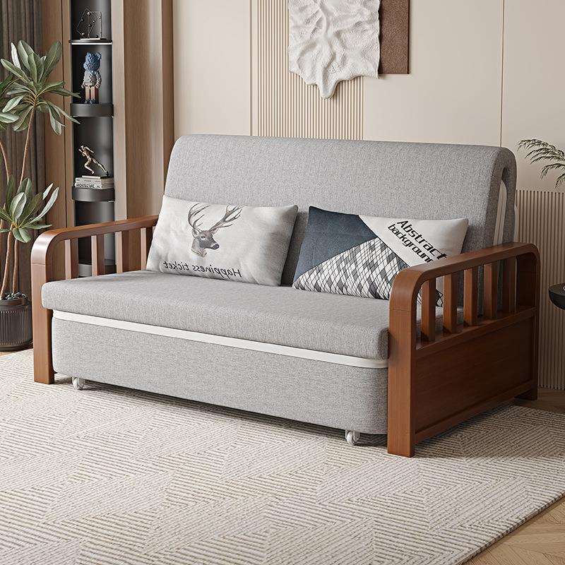 实木折叠沙发床两用小户型客厅书房多功能现代简约新中式风伸缩床