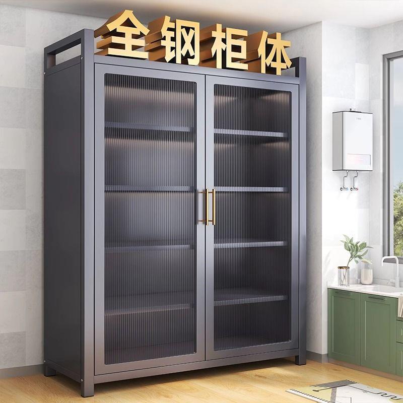 厨房置物架家用多层对开门多功能储物柜落地沥水防尘收纳橱柜碗柜