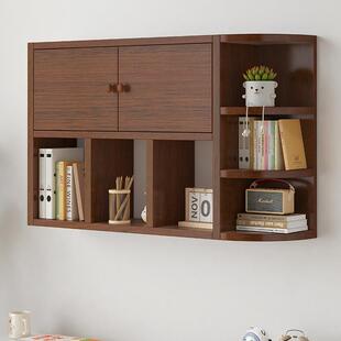 实木书架书柜挂壁式壁柜悬空柜上墙储物柜带门免打孔挂墙儿童吊柜