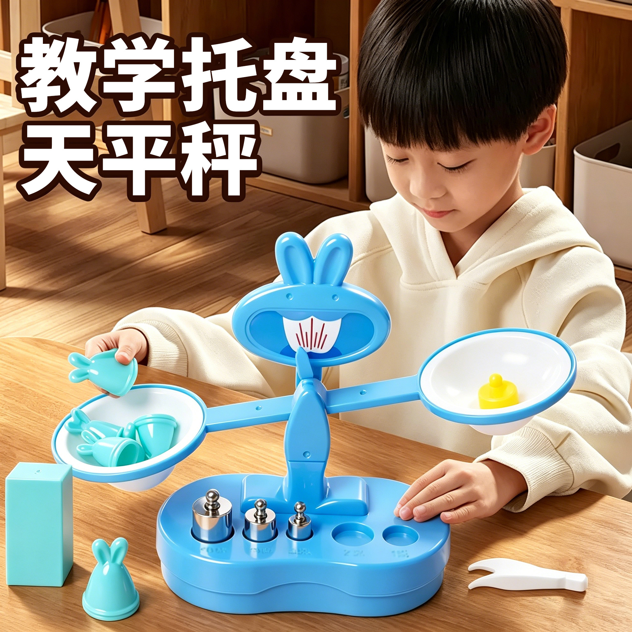 天平秤教具小学生二三年级儿童早教数学科学实验托盘平衡砝码套装