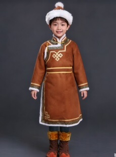 新款蒙古服男女童款蒙古袍生活装演出服舞台表演服装冬季保暖棉袍