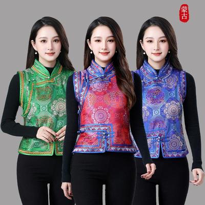 民族风立领花色修身小马甲