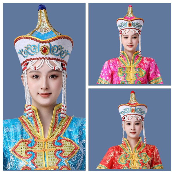 新款蒙古族女帽 蒙古舞演出帽子蒙古族袍配饰蒙古族头饰蒙族新娘