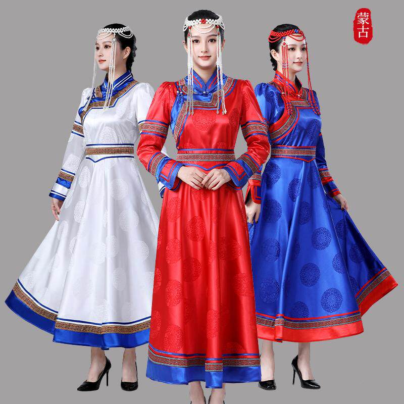 新款传统女士蒙古袍长款少数民族舞台表演出舞蹈服草原旅拍大裙摆