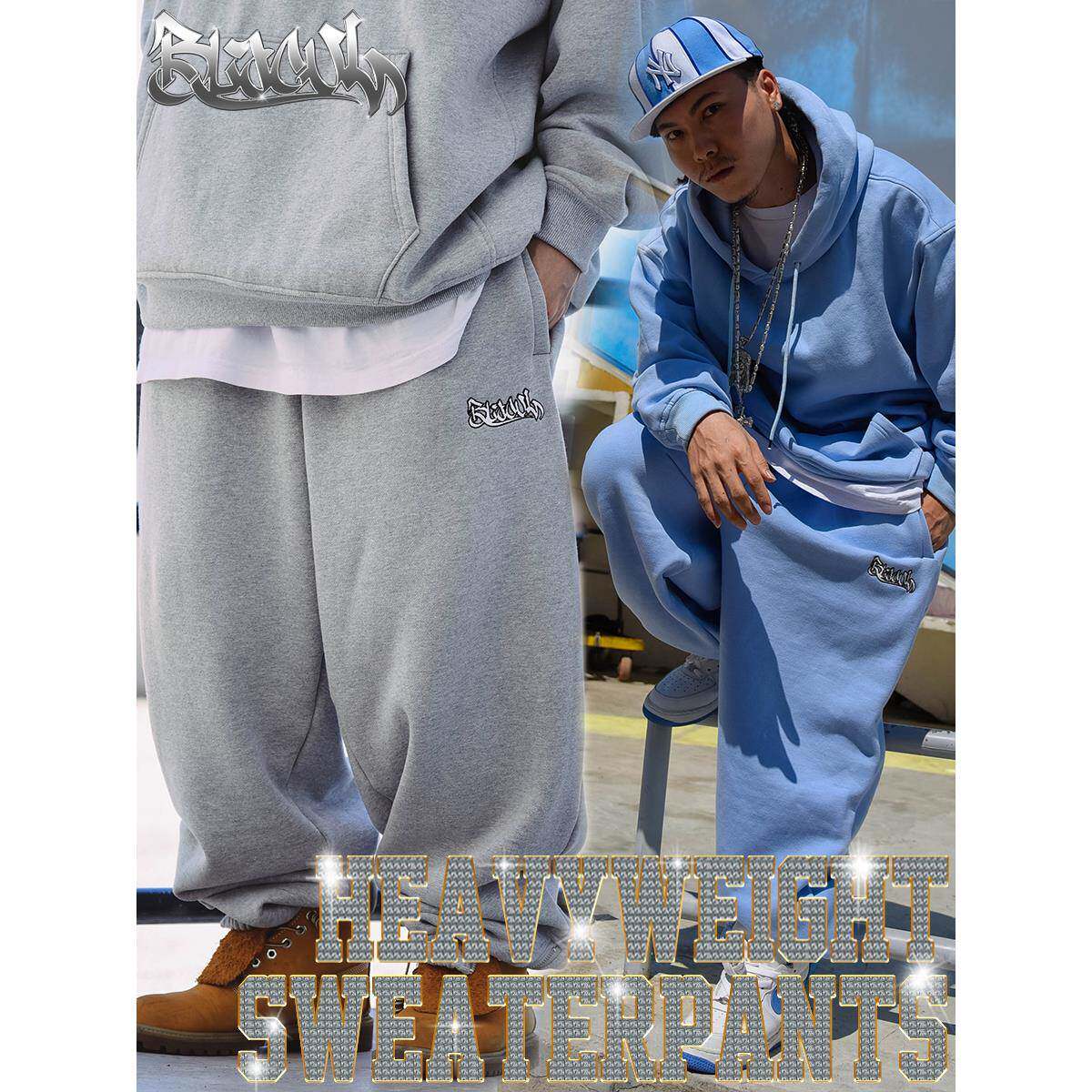 BLACUL hiphop北卡蓝90s嘻哈街舞说唱肥大运动裤宽松加绒卫裤男秋