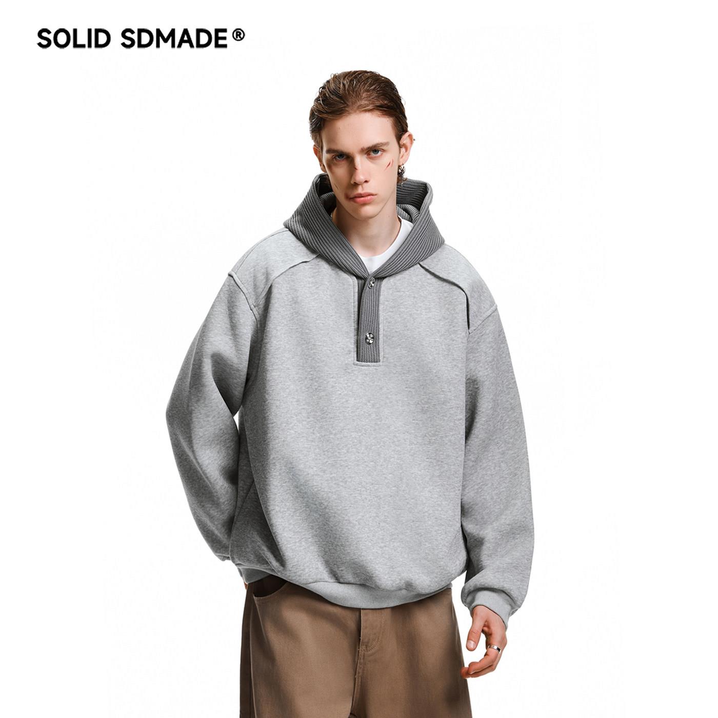 SOLID SDMADE 美式休闲高级感连帽运动衫男春秋季简约拼接上衣外