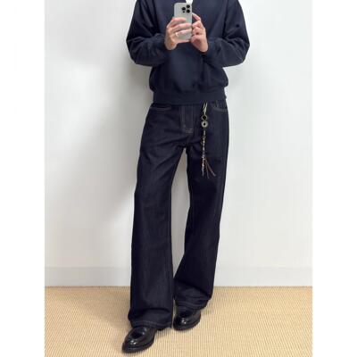ALLFIT “2021M”藏蓝原色牛仔裤 不褪色宽松直筒百搭微喇长裤男