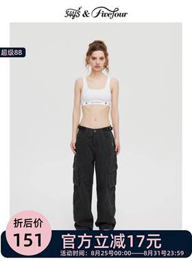 54YS水洗工装多口袋美式复古休闲做旧直筒百搭流行宽松长裤