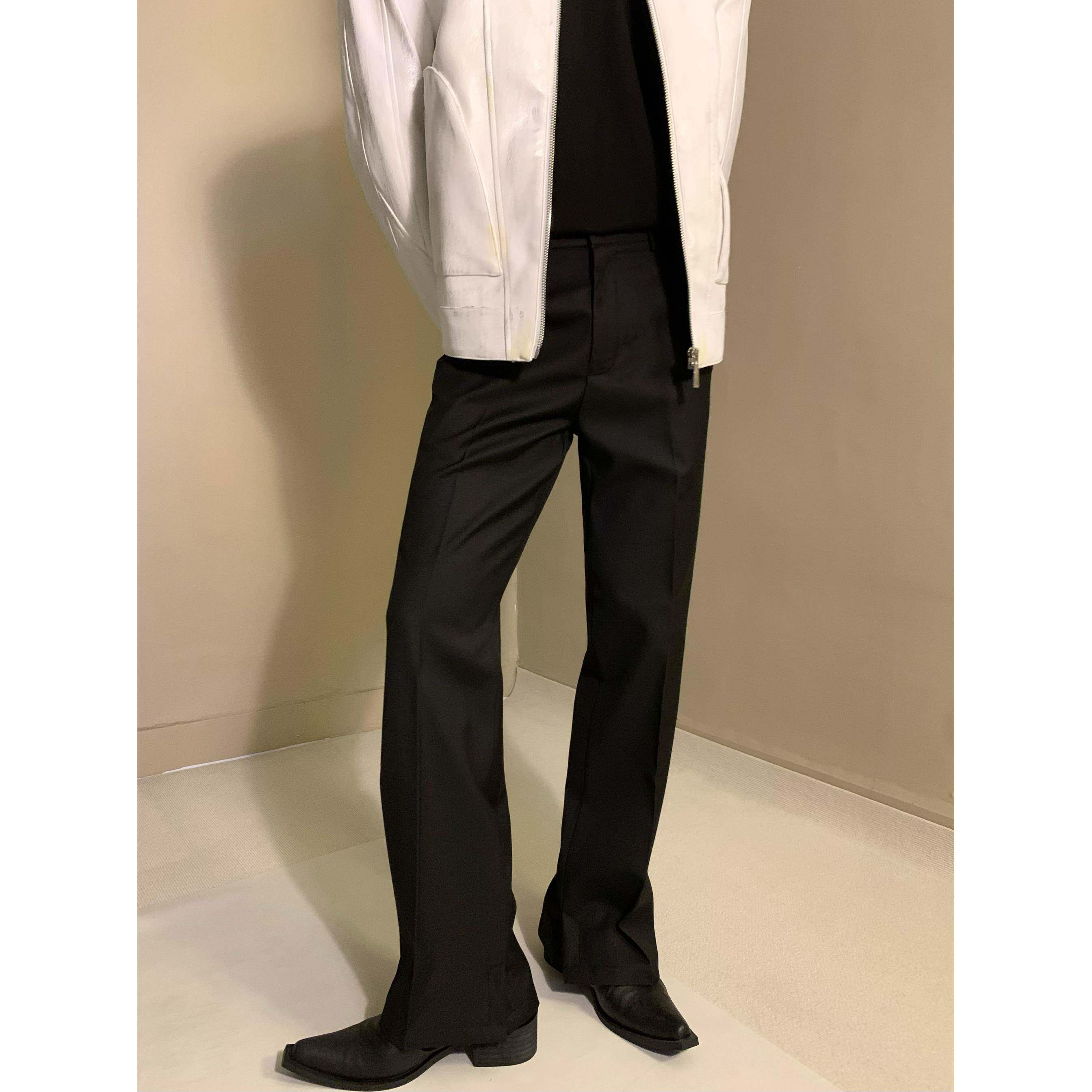 美式cleanfit直筒修身微喇叭黑色西裤男垂坠高级感堆积显瘦拖地裤