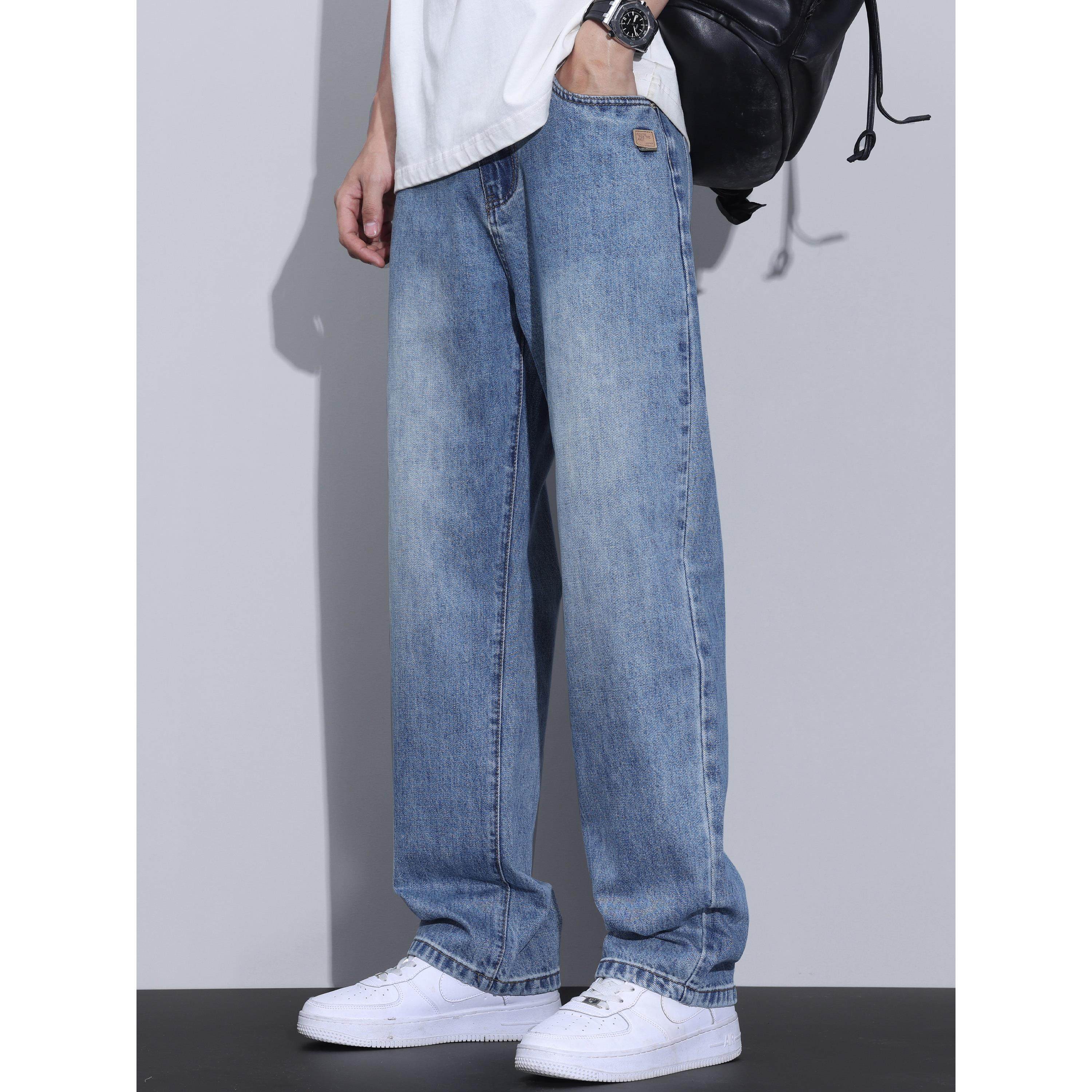 Kuvine秋季2025新款浅蓝色宽松阔腿牛仔裤男款美式复古高街直筒裤