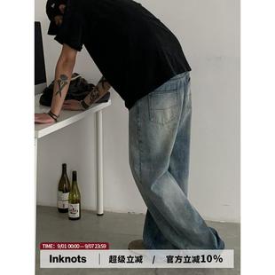 子潮牌 男女宽松baggy阔腿cleanfit裤 INKNOTS美式 复古vintag牛仔裤
