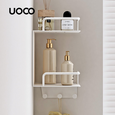 UOCO由可奶油白色浴室置物架卫生间转角收纳架免打孔角位双层挂件