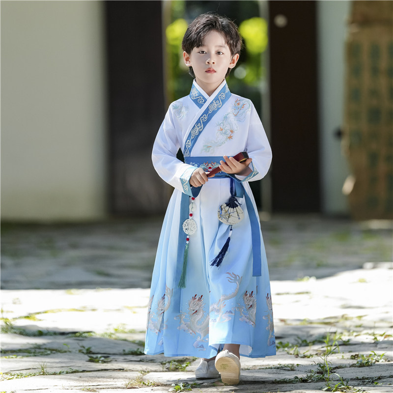 儿童古装男童夏季唐装2026新款帅气书生国学表演新中式汉服武侠风