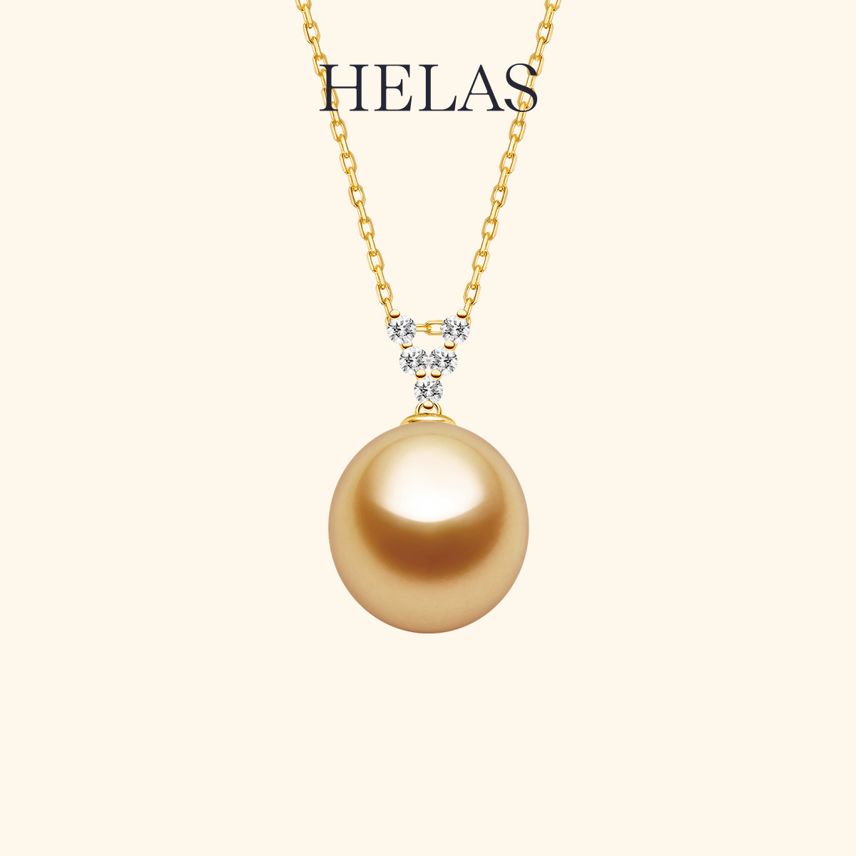 HELAS赫拉南洋金珠海水珍珠吊坠14K金V型培育钻金珠钻石项链颈链