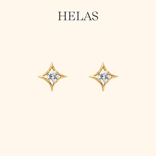 HELAS赫拉四芒星耳钉14K金黄金色培育钻石耳钉耳环养耳洞简约精致