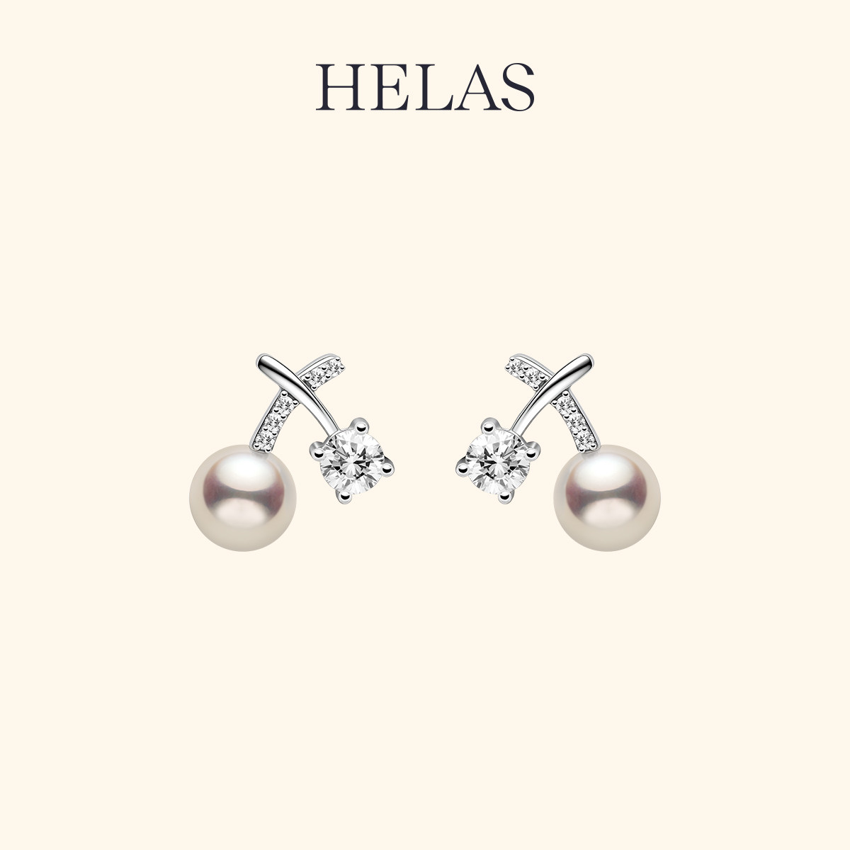 HELAS赫拉Akoya珍珠耳钉培育钻女图片
