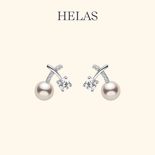 HELAS赫拉Akoya珍珠耳钉培育钻