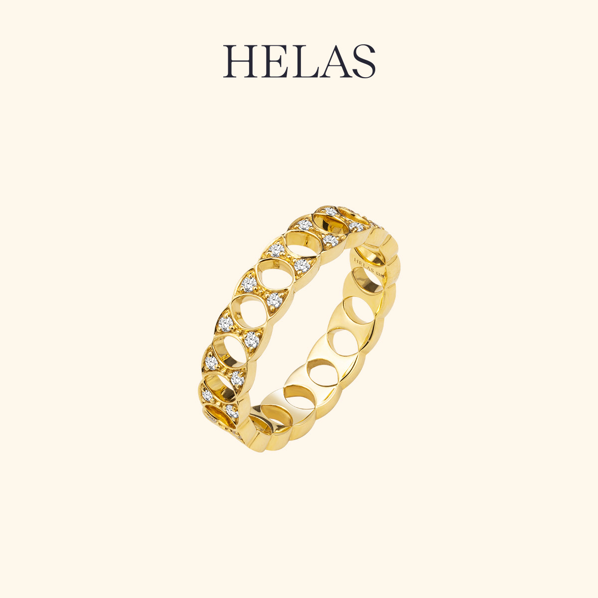 HELAS赫拉18K金戒指钻石戒指品牌logo镂空路路通手饰情侣对戒