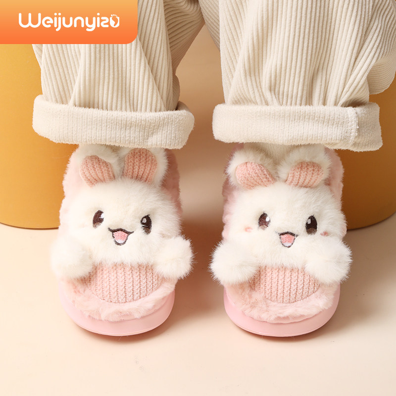 儿童棉拖鞋女童冬季家居室内毛毛包跟棉鞋小孩女宝宝拖鞋女童冬季