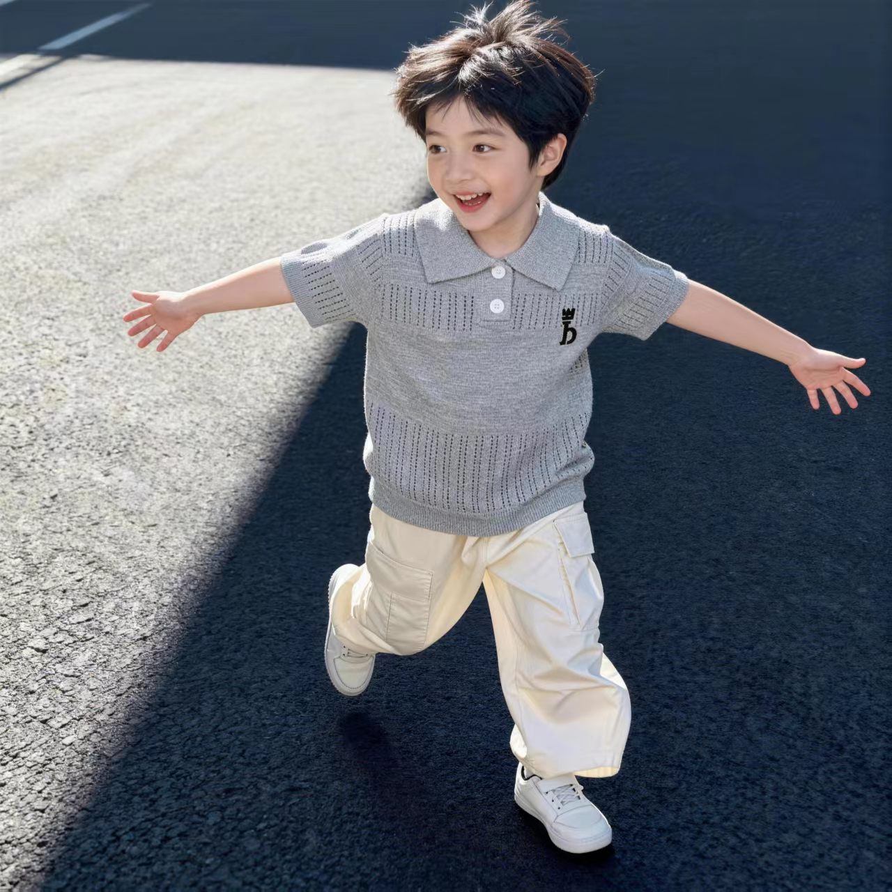 儿童夏季韩版纯色镂空莱赛尔天丝冰感薄款透气男女童针织POLO