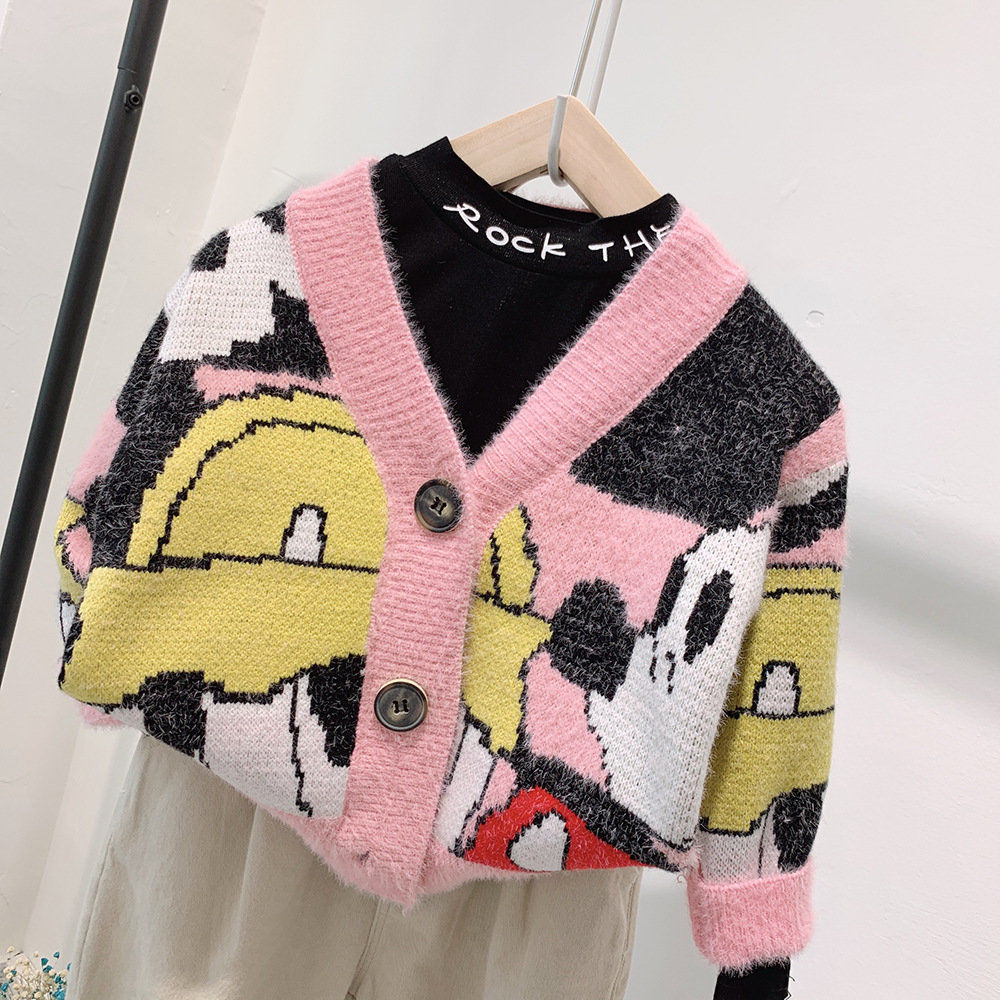 女童开衫毛衣外套2020春秋新款中小童韩版女宝宝洋气水貂绒针织衫