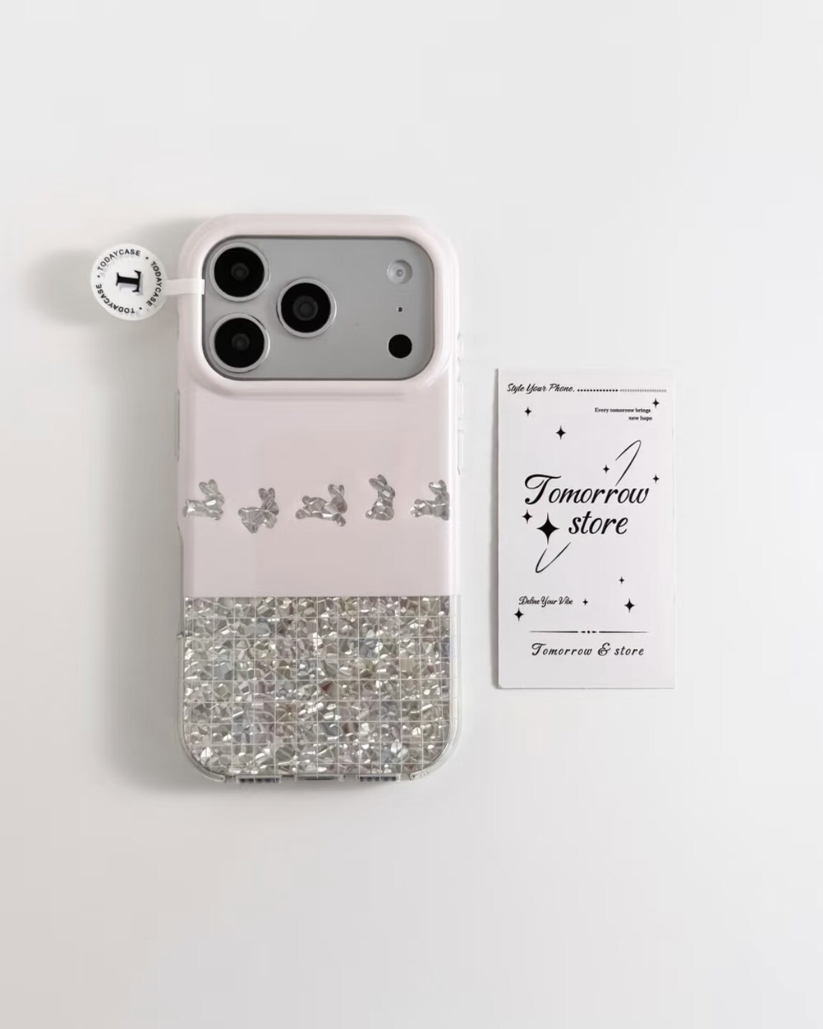 新款粉贝母碎钻小兔子适用苹果17手机壳iPhone16promax小众高级感15pro少女14防摔