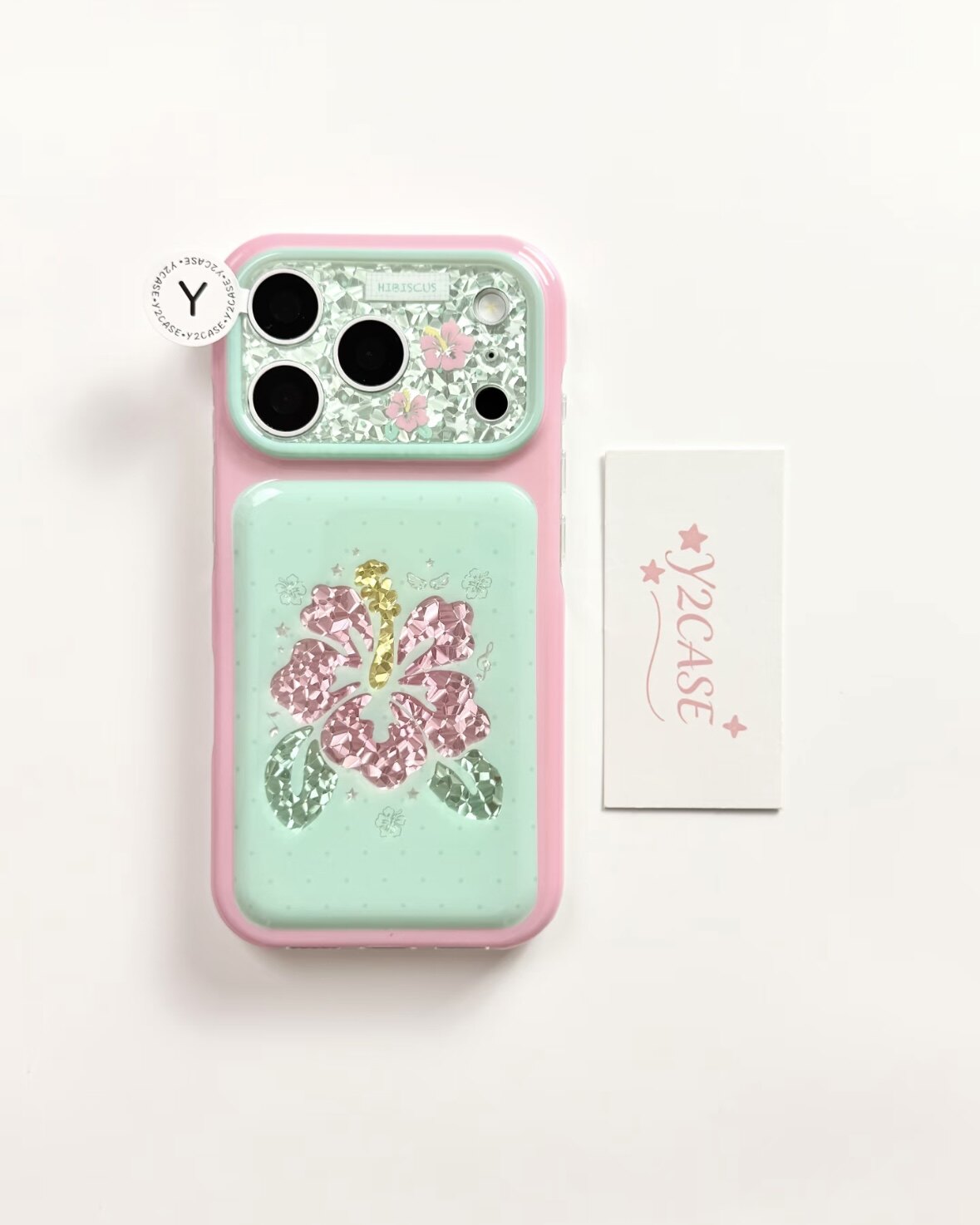 新款ins粉绿撞色亮闪扶桑花手机壳适用iPhone17promax清新少女16promax全包防摔15pro软壳14 13