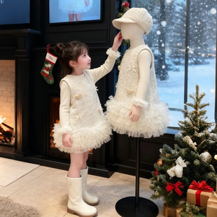 女童连衣裙加绒套装秋冬装2025新款儿童小香风背心裙洋气宝宝公主